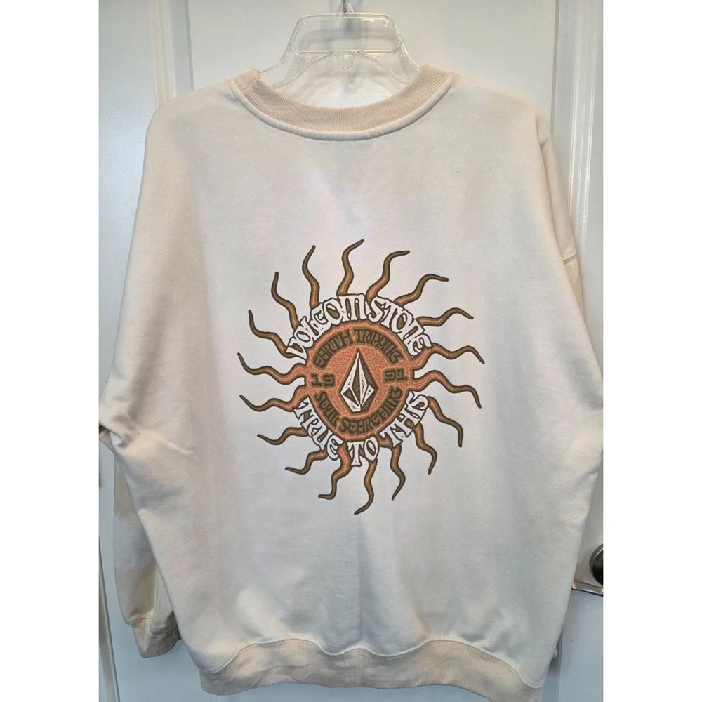 Volcom Crewneck Skate Sweatshirt Men's XL Cream Earth Graphic Tripping Surf